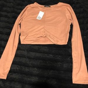 Faux suede knot front crop top